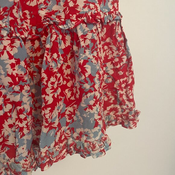 Paloma Blue Silk Red + Blue Floral Mini Skirt Womens Size Large - Picture 5 of 8